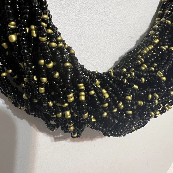 Vintage NENA Multi-strand Black & Gold Seed Bead Necklace, Bracelet & Earrings - Picture 4 of 8
